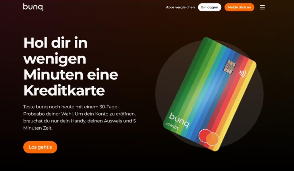 Bunq Prepaid-Kreditkarte webseite.