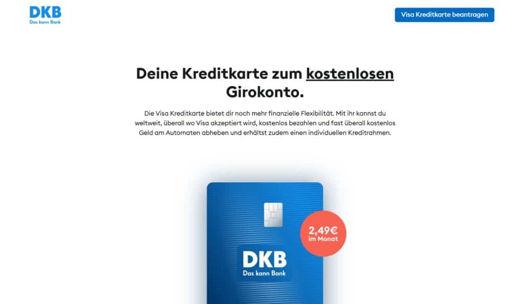 DKB Visa Kreditkarte webseite.