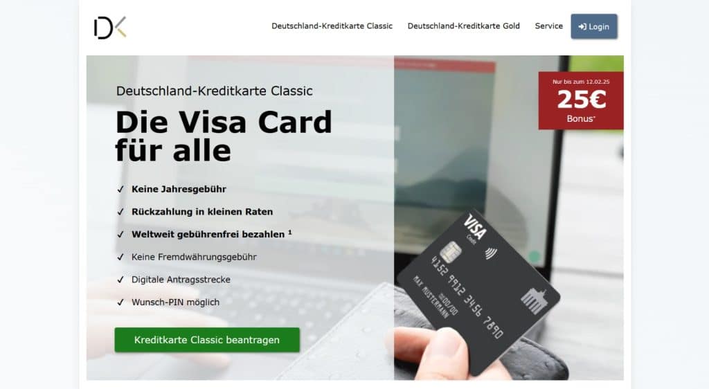 Deutschland-Kreditkarte Classic webseite.