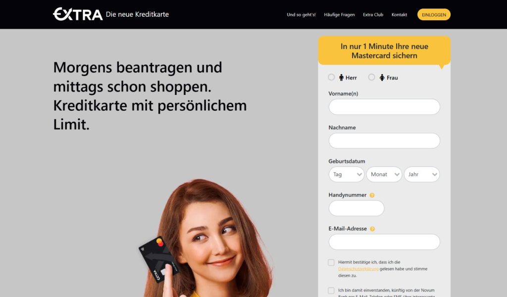 Extra Karte Mastercard webseite.