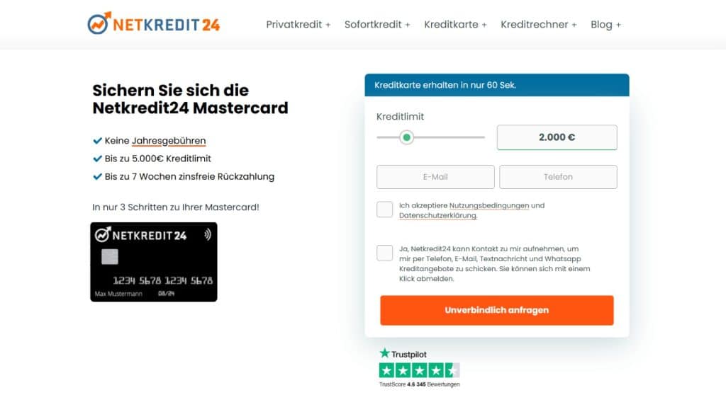 Netkredit24 Mastercard webseite.