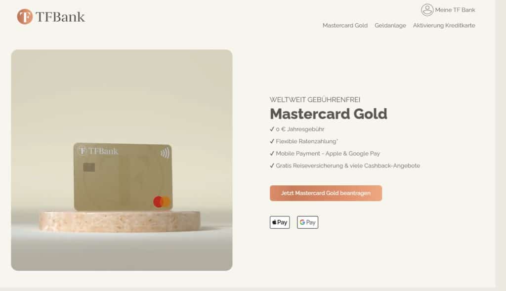TF Bank Mastercard Gold Kreditkarte webseite.