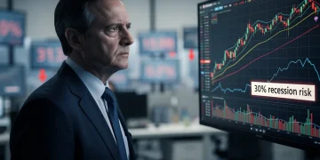 Economista analizando gráficos financieros con preocupación por una posible recesión en EE. UU.