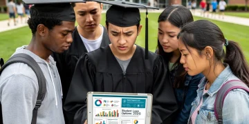 Estudiantes universitarios analizando opciones de préstamos estudiantiles y programas de alivio en 2026.