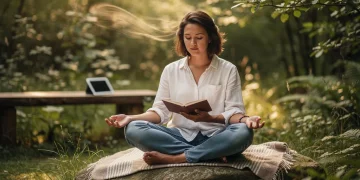 Desintoxicación Digital: Mejora tu Concentración en 2026 Mujer meditando en la naturaleza, simbolizando la claridad mental post-desintoxicación digital.