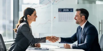 Mujer negociando su salario con confianza en un entorno profesional, buscando un aumento de ingresos en 2026.