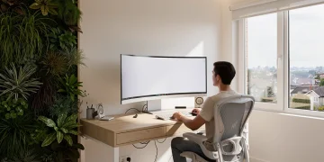 Oficina en casa moderna con iluminación inteligente y plantas para el bienestar en 2026