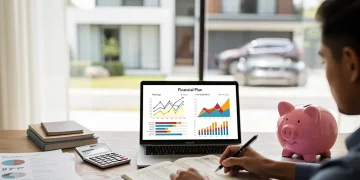 Persona planificando ahorros para comprar una casa o un coche en el futuro