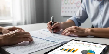 Persona revisando un presupuesto detallado para el año 2026, con gráficos financieros y una calculadora, simbolizando la planificación ante la inflación.